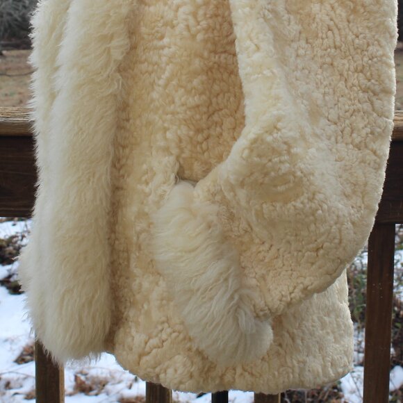 VTG FUR COAT Virgin Lamb Shearling Body-Mongolian Lamb Fur Collar & Cuffs 1980s - Picture 6 of 10